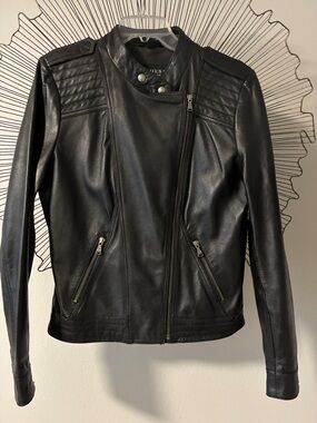 Guess Moto Jacket Genuine  Leather Black Size XL